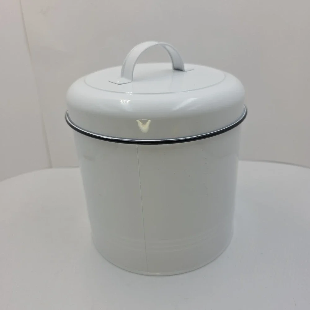 Farmhouse White‎ Metal Cookie Jar Canister Rustic Kitchen Counter Storage Tin